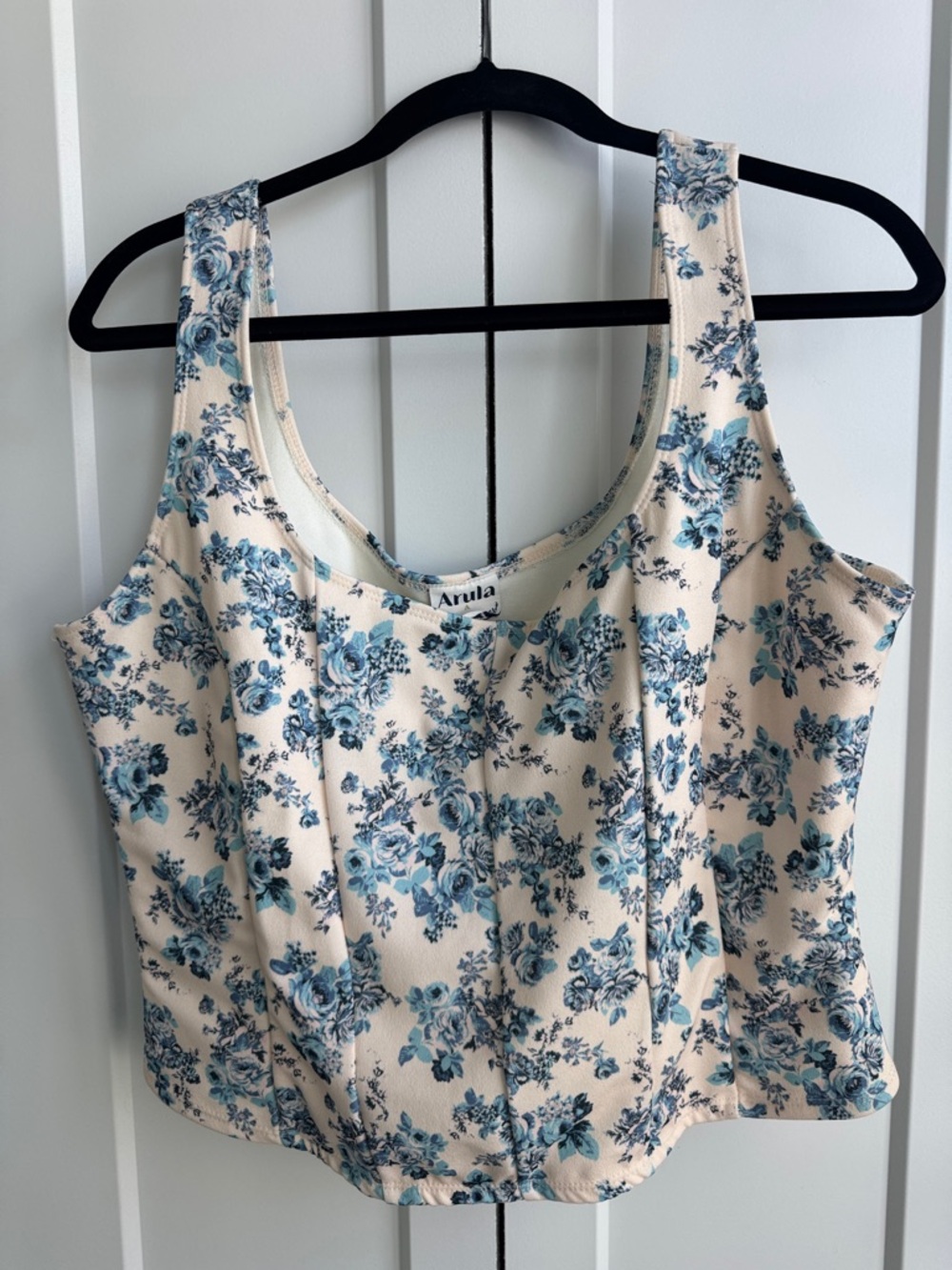 ARULA Cream Tank with Blue Floral Pattern